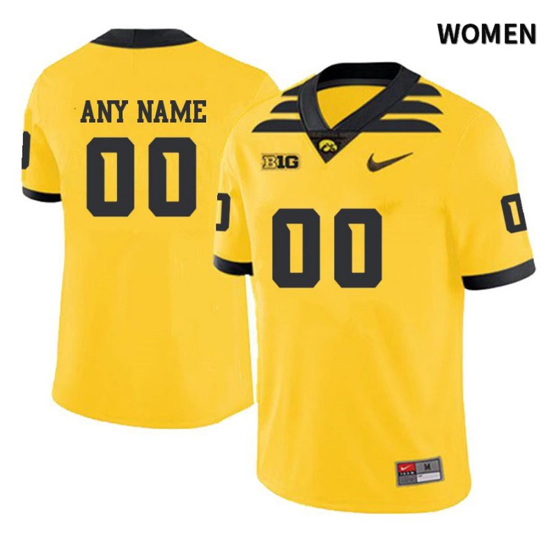 Women's Iowa Hawkeyes NCAA #00 Custom Yellow Authentic Nike Stitched College Football Jersey LE34F74XD